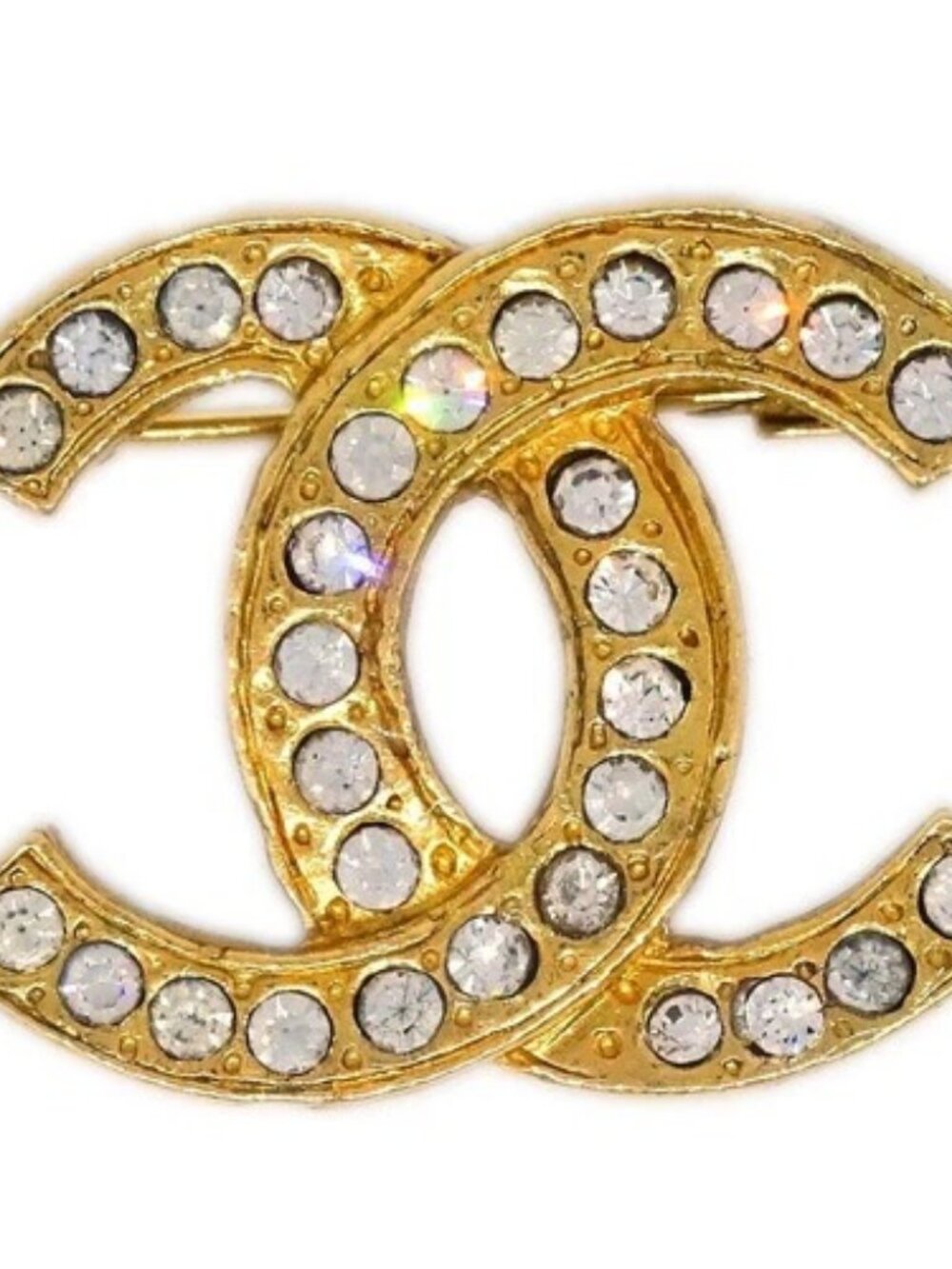 Chanel CC Brooch Pin Gold Rhinestone 185894